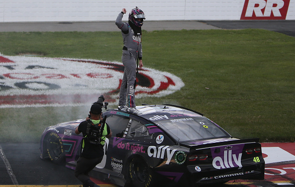 Alex Bowman celebrates