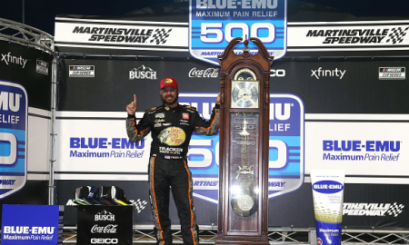 Truex Jr at Victory Lane after the Blue Emu Fast Relief 500